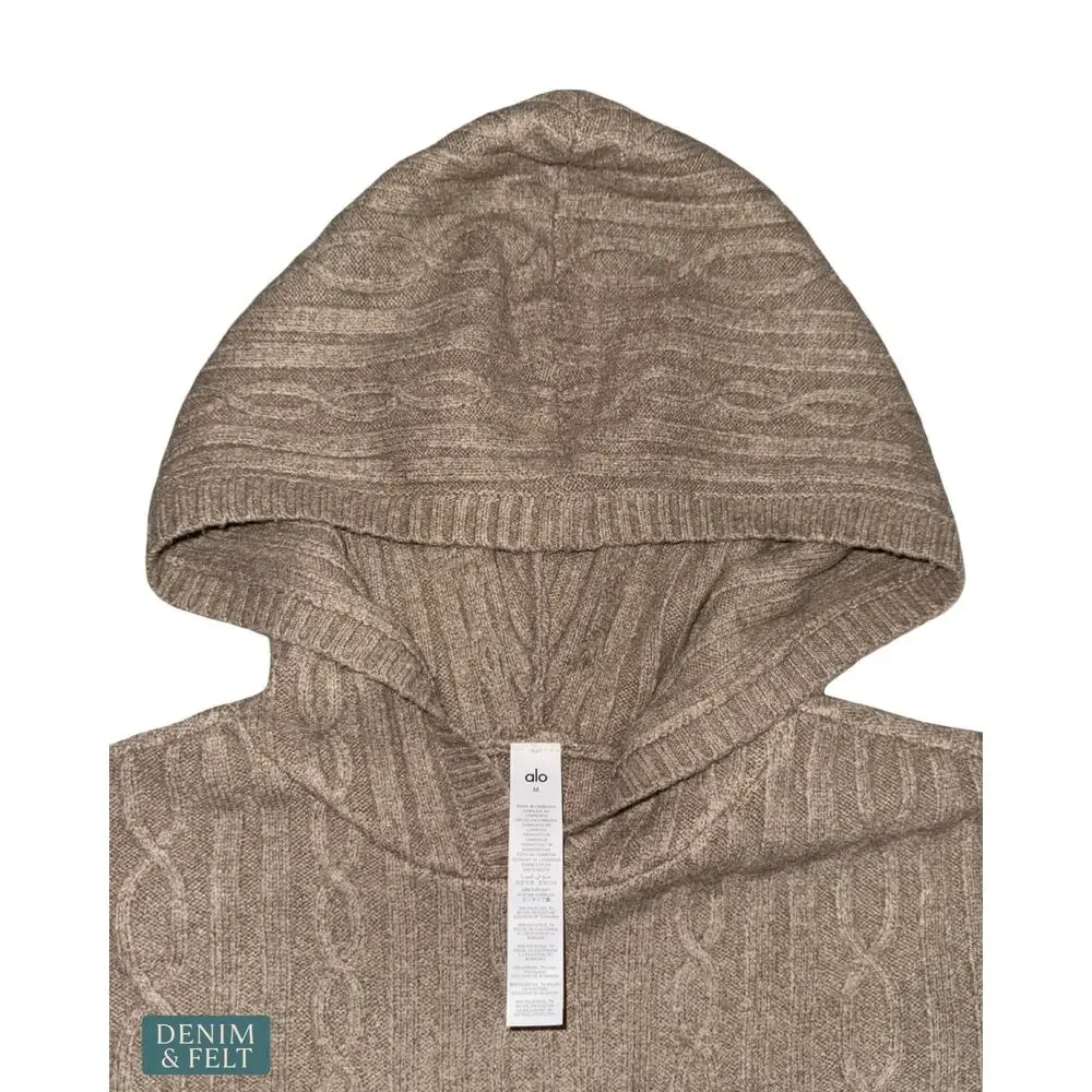 NEW Alo Yoga Cable Knit Winter Bliss Hoodie Light Cocoa Cozy Luxe Cropped Soft M